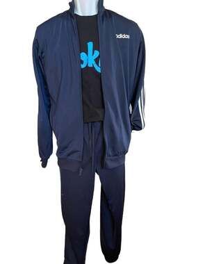 Adidas Men's Size Large Navy Blue 3-Stripe Tracksuit Set